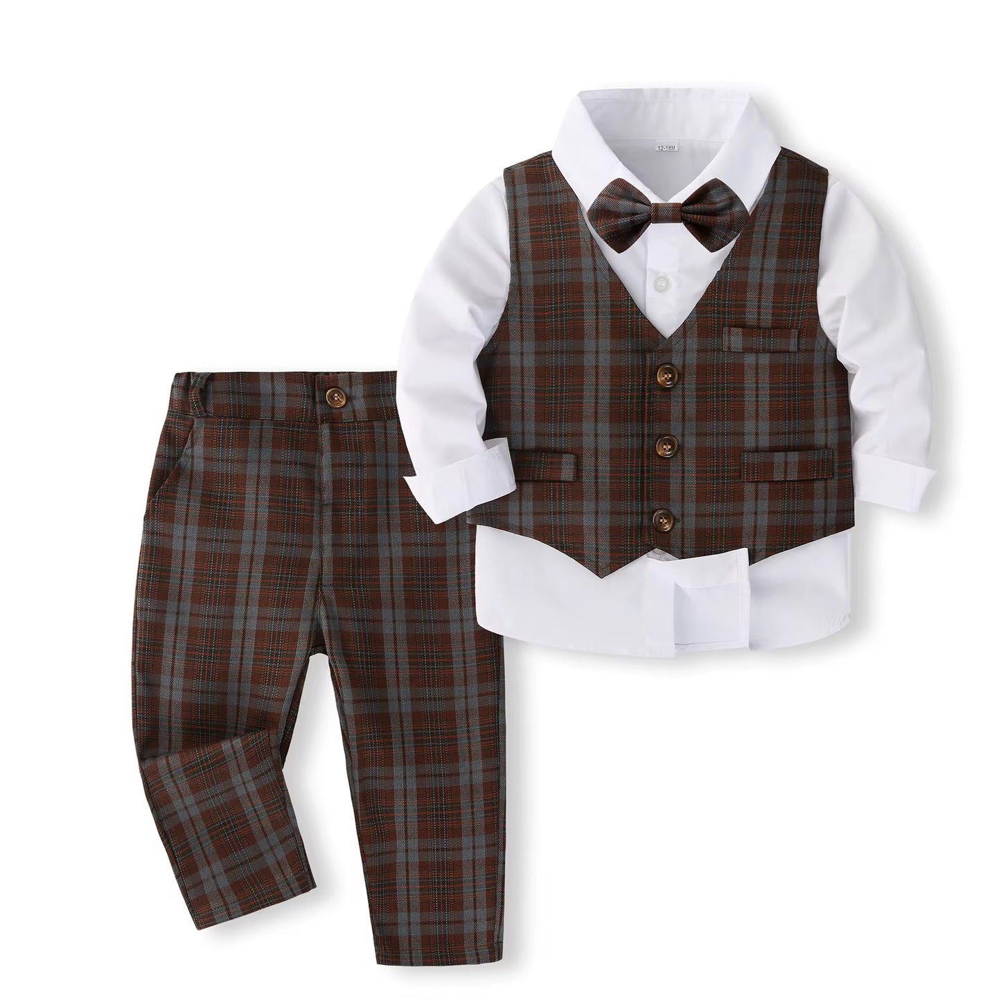 4 Pc Brown Plaid Suit
