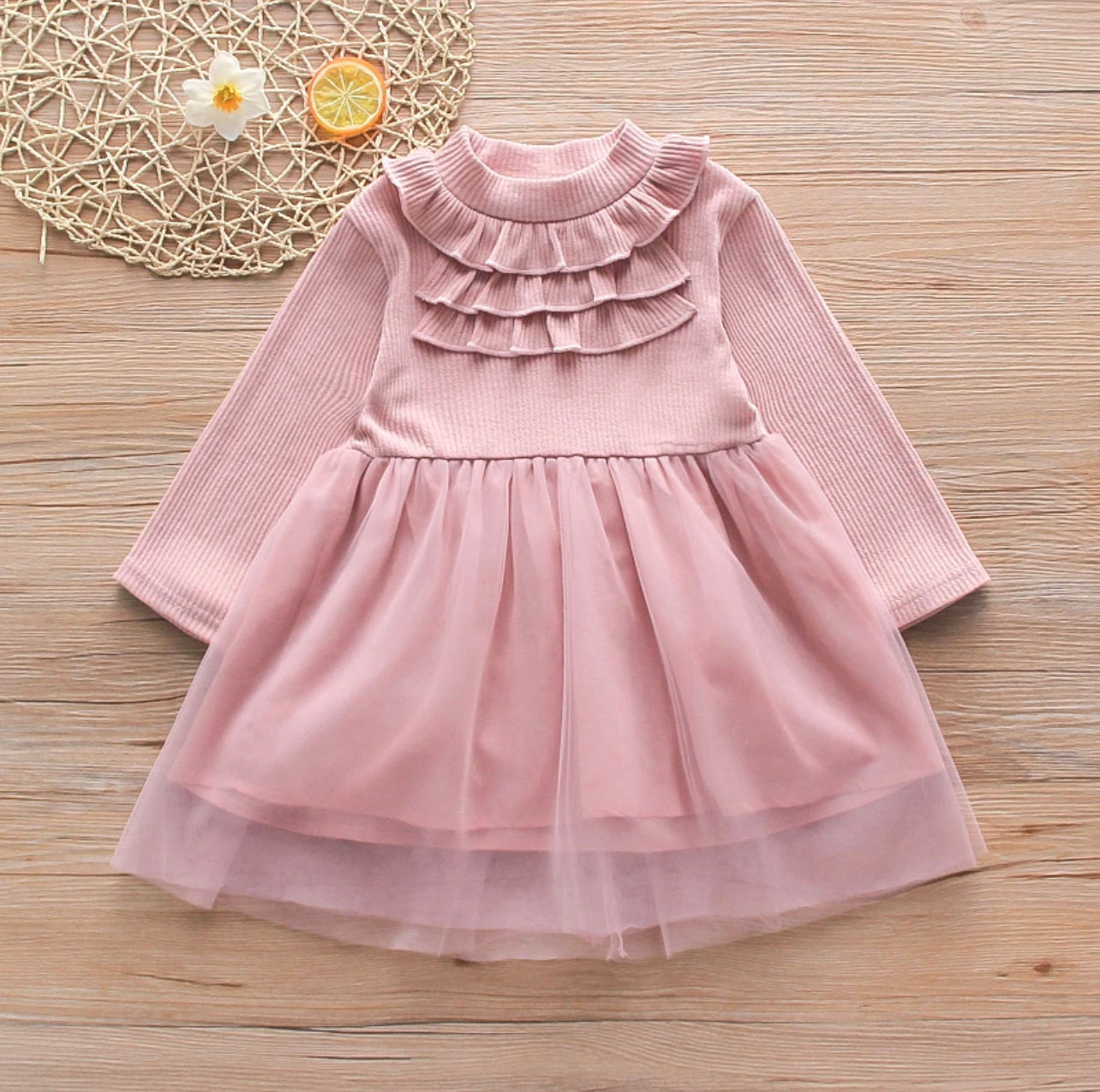Makeup Pink Tulle Dress with Ruffle Neck (3T ONLY)