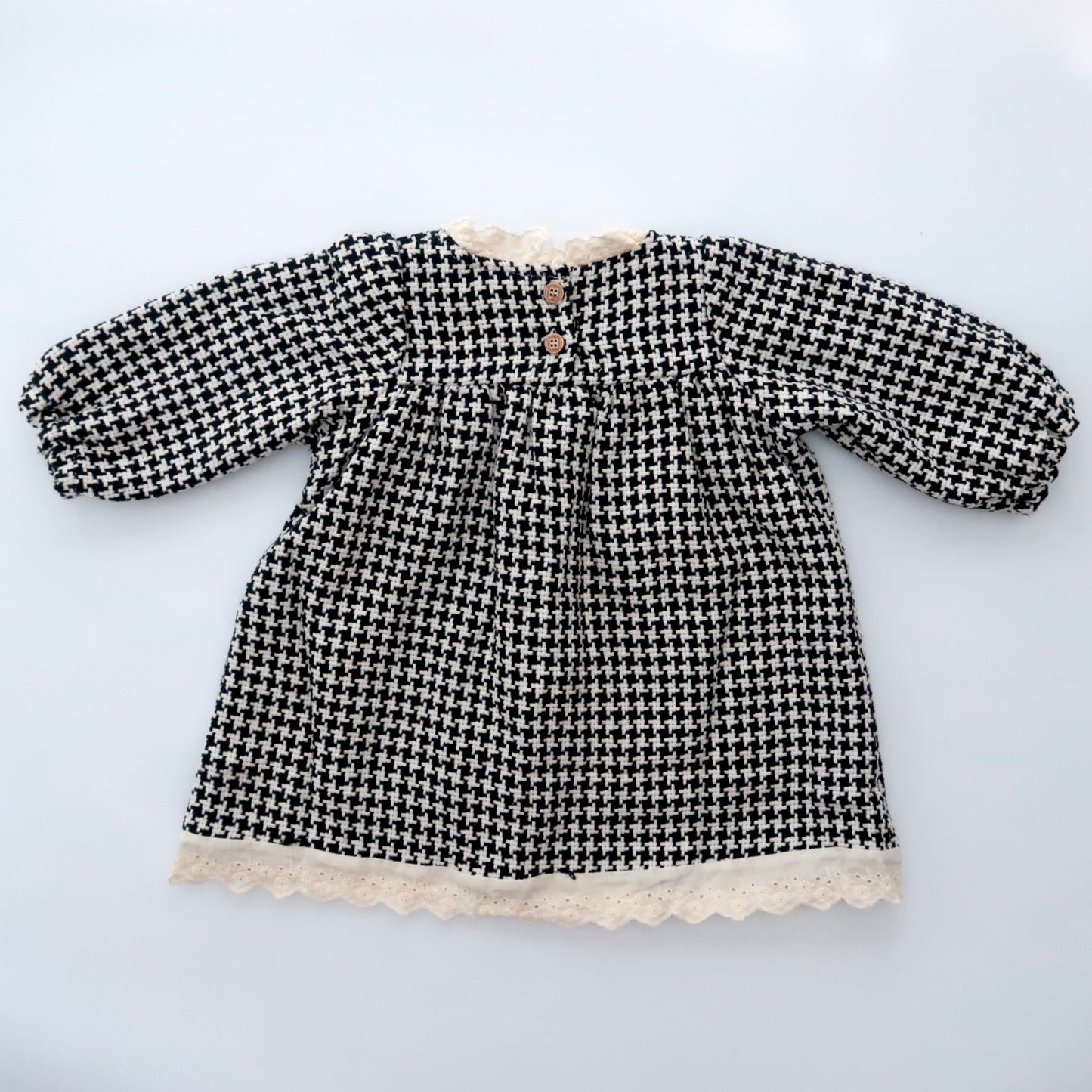 Black & Cream Gingham Lace Trim Dress (6-12m ONLY)