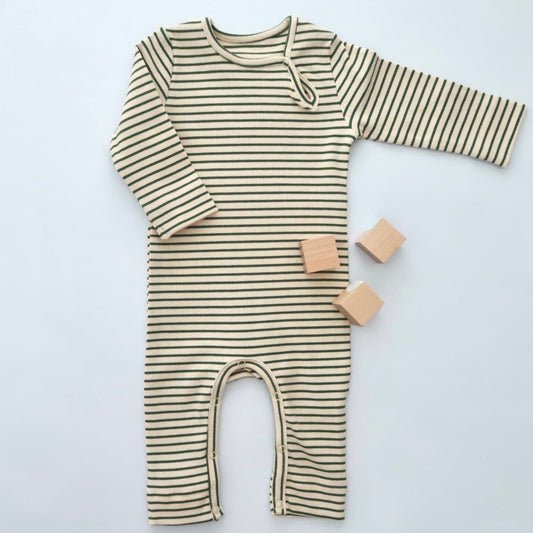 Cream & Green Striped One Piece