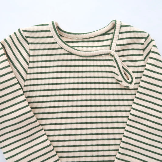 Cream & Green Striped One Piece