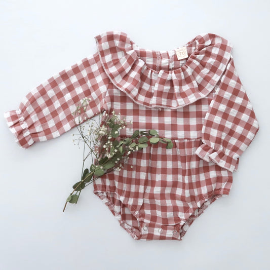 Dusty Pink Checkered Bubble Romper