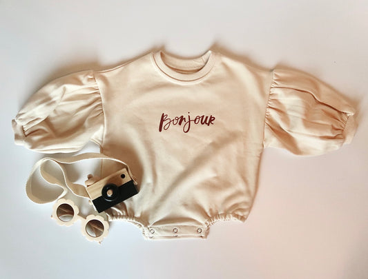 Bonjour Crew Neck Bubble Sweatshirt