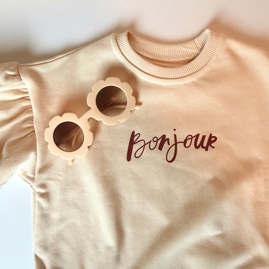 Bonjour Crew Neck Bubble Sweatshirt
