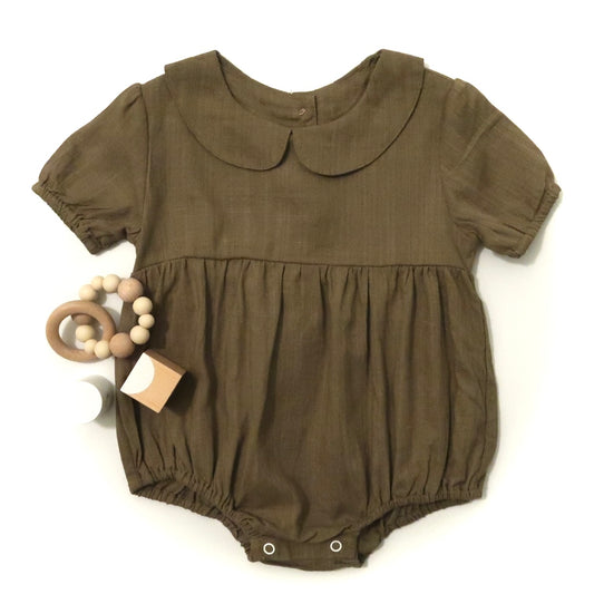 Forest Green Linen Bubble Romper