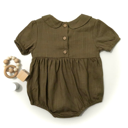Forest Green Linen Bubble Romper
